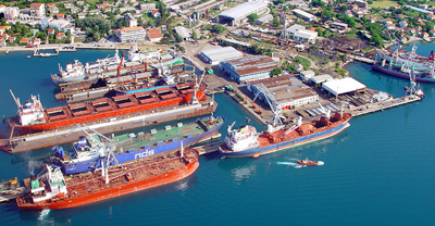Vessel in a shipyard
